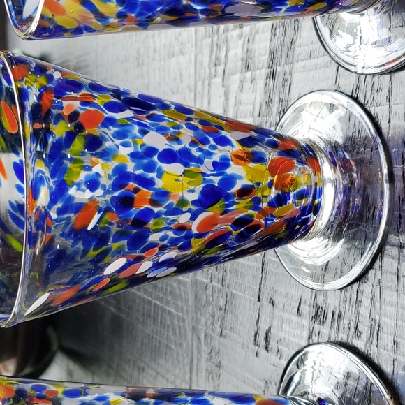 One Source Handmade Hand Blown Confetti  Glass Drinkware Six" Tall  Blue Orange - Picture 4 of 16